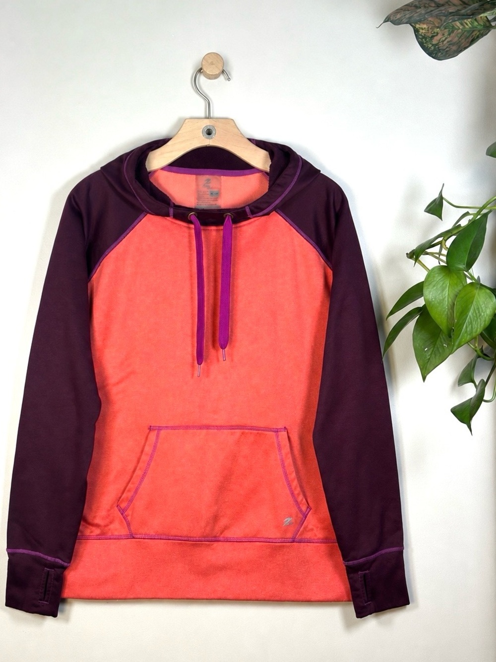 Energy Zone Coral Purple Fleece Pullover Hoodie Women’s Medium M Thumbholes
